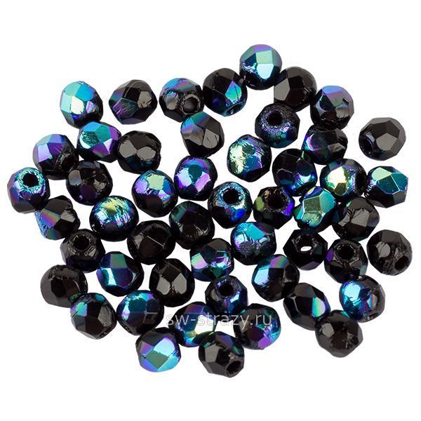 Бусины граненые Firepolished 3 мм Черные радужные (23980-14400-28701) 125