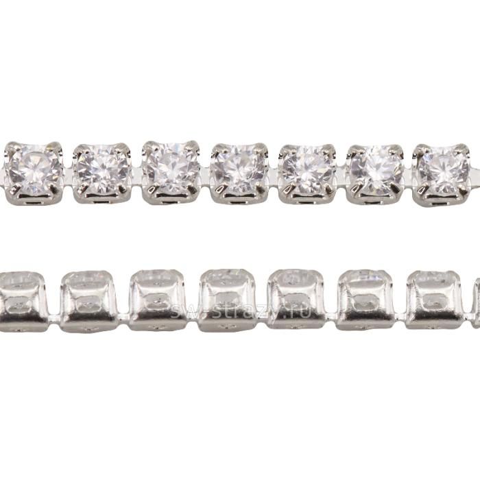 Стразовая цепь с фианитами 1,7 мм  Crystal\silver