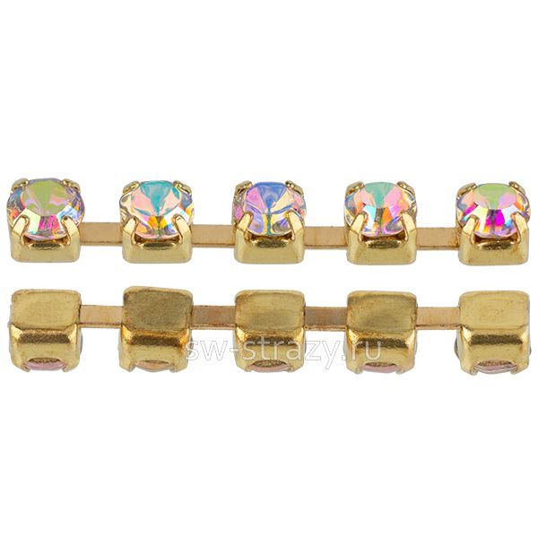 Стразовая цепь 2 мм  Crystal AB\gold (K-G001AB)