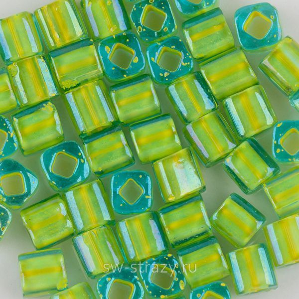 Бисер Cube 4 mm #0307 Окрашенный изнутри морская вода\желтый
