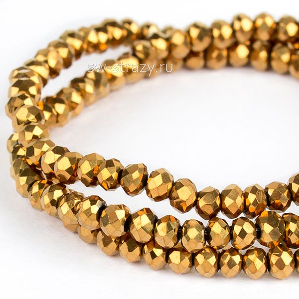 Бусины граненые Rondelle 3 мм золото (101), 1 нить