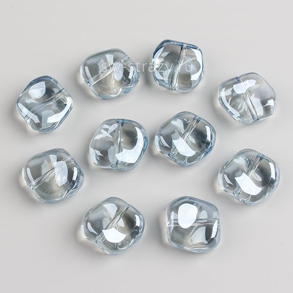 Бусина-квадрат 11 мм прозрачный серо-голубой (стекло)