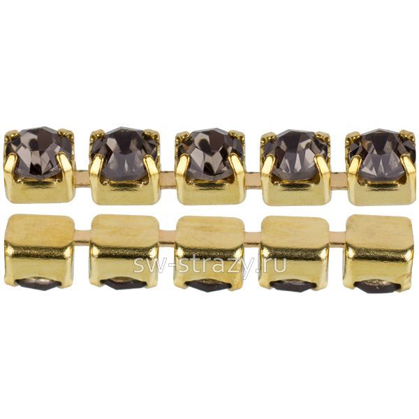 Стразовая цепь 2 мм  Black diamond\gold