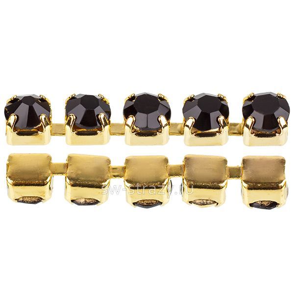 Стразовая цепь 2.9 мм  Jet\gold