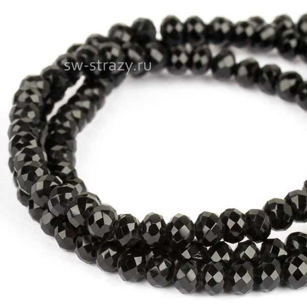 Бусины граненые Rondelle 3 мм черн.керамика (2), 1 нить
